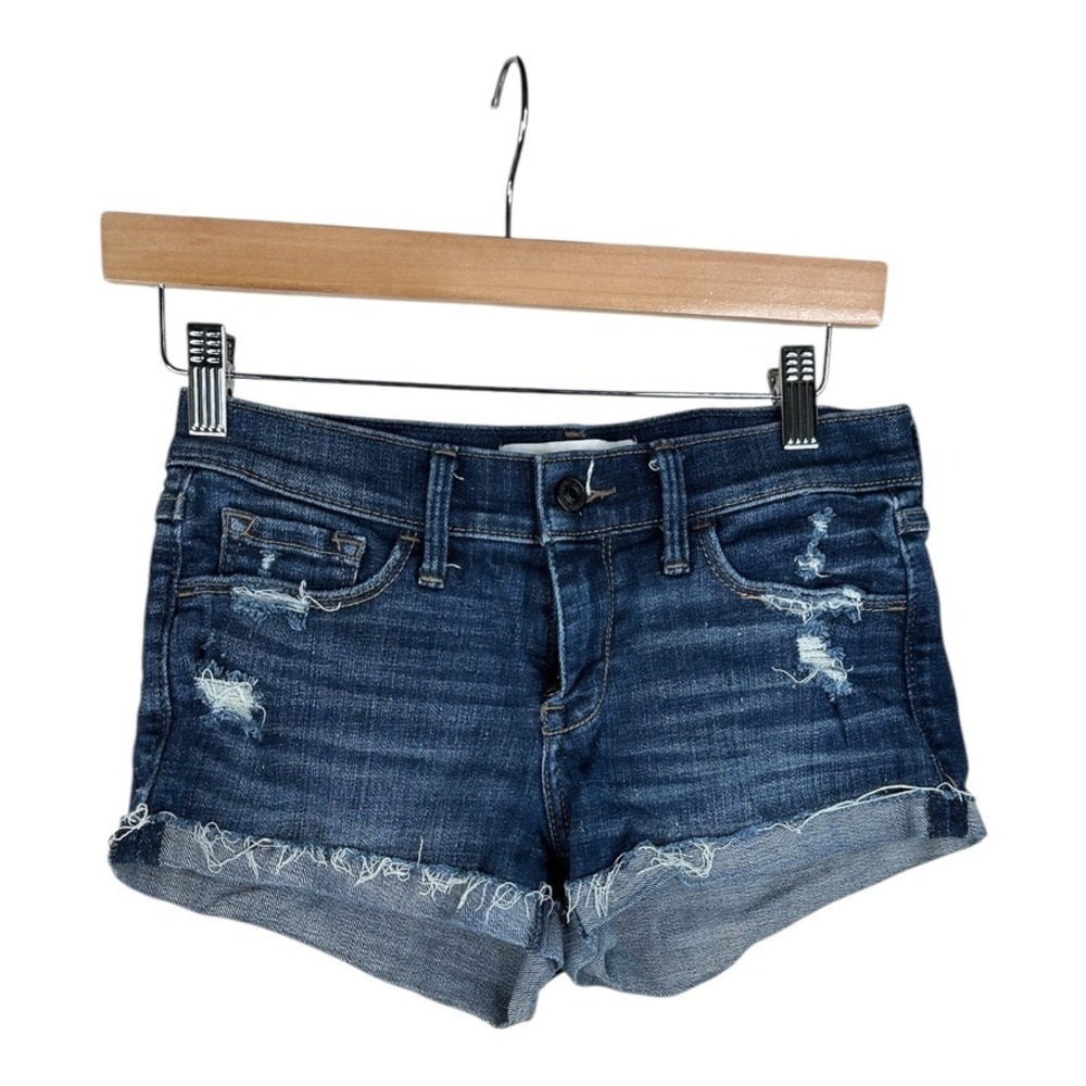 Abercrombie & Fitch Distressed Denim Shorts Dark Wash Cuffed Hem Size 2